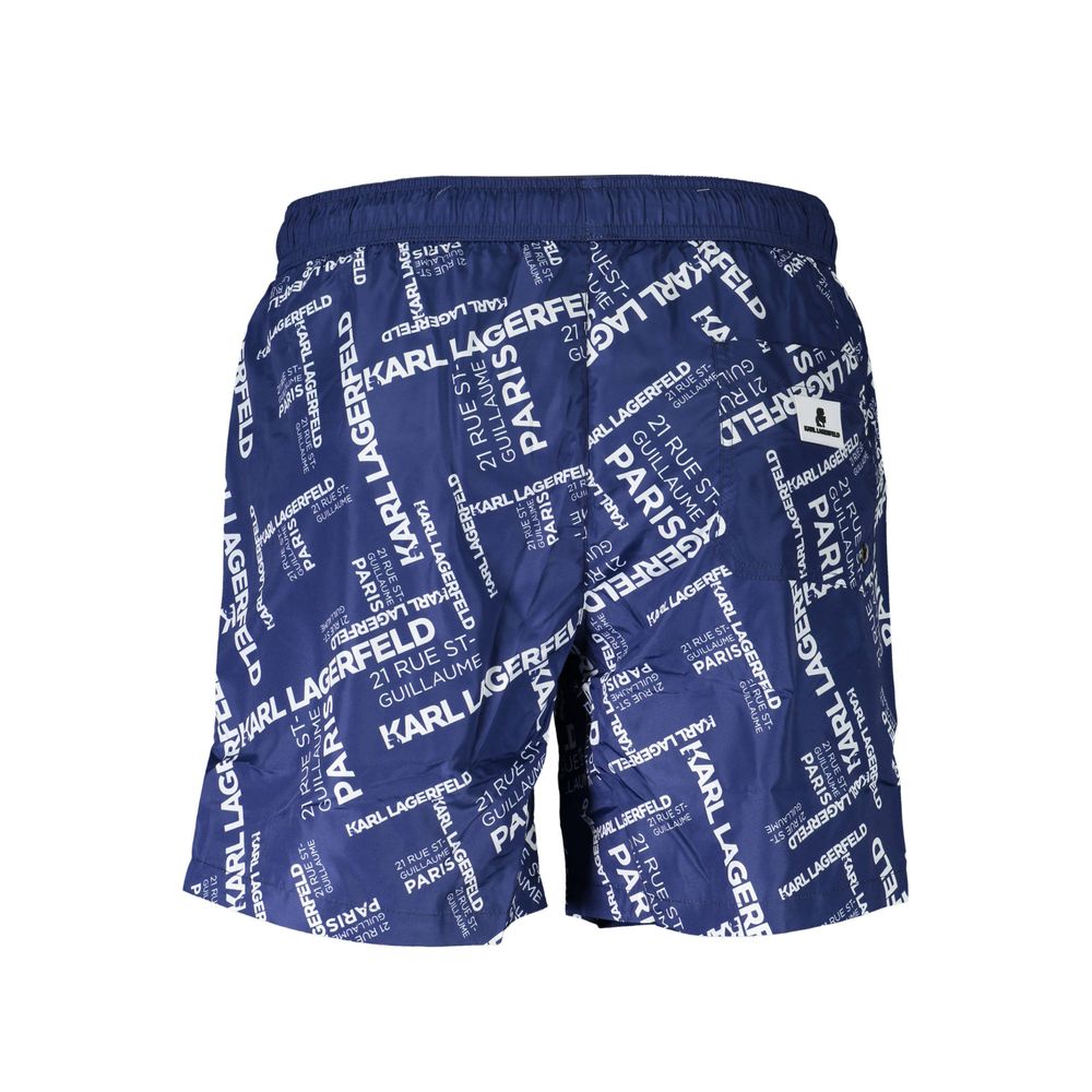 Karl Lagerfeld men's blue polyester swim boxer shorts with elastic waistband and branding.