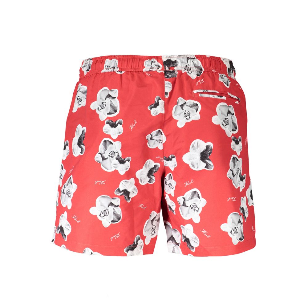 Karl Lagerfeld men's red polyester swim trunks with elastic waistband and side pockets, casual swimwear for men.
