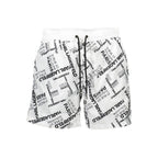 White polyester men's swim boxer shorts by Karl Lagerfeld, with a fitted waistband and logo detail.