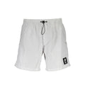White polyester men's swim boxer by Karl Lagerfeld featuring a comfortable fit and classic design.