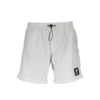 White polyester men's swim boxer by Karl Lagerfeld featuring a comfortable fit and classic design.
