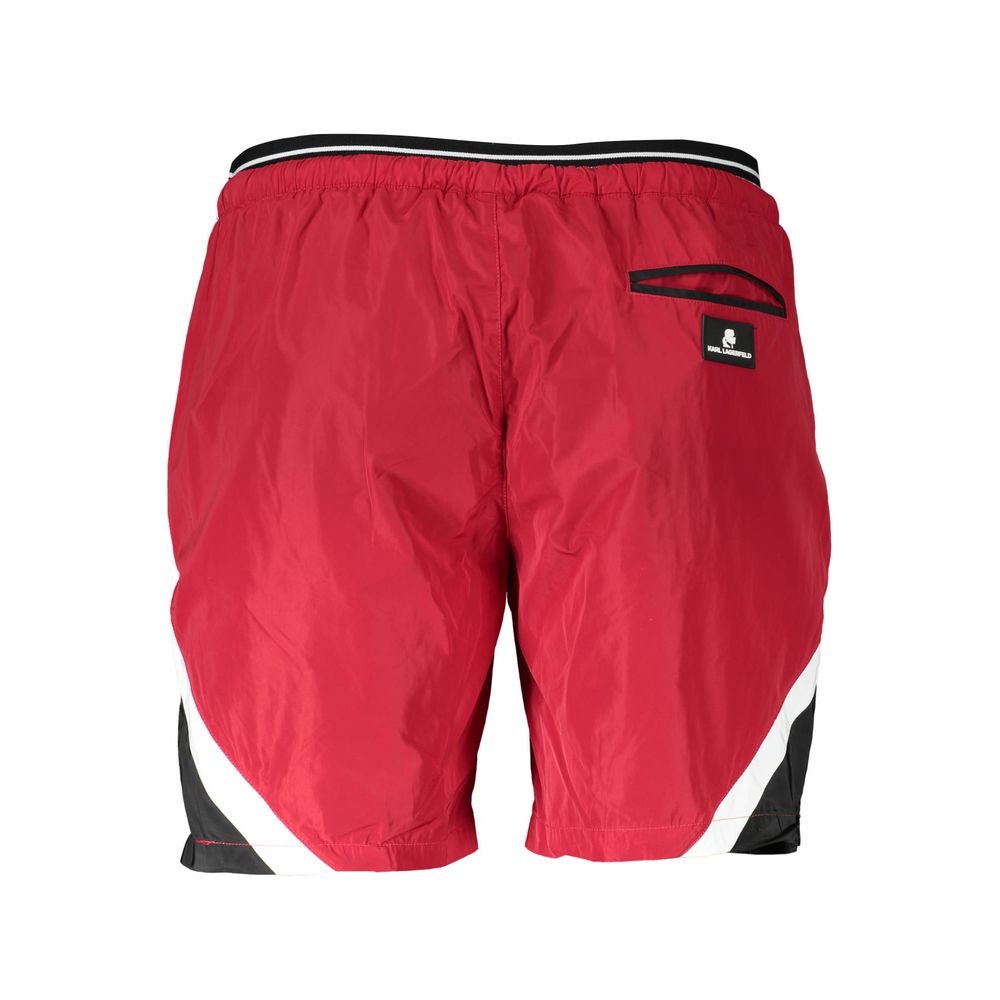 Red polyester men's swim boxer by Karl Lagerfeld featuring a comfortable fit and branded logo detail.