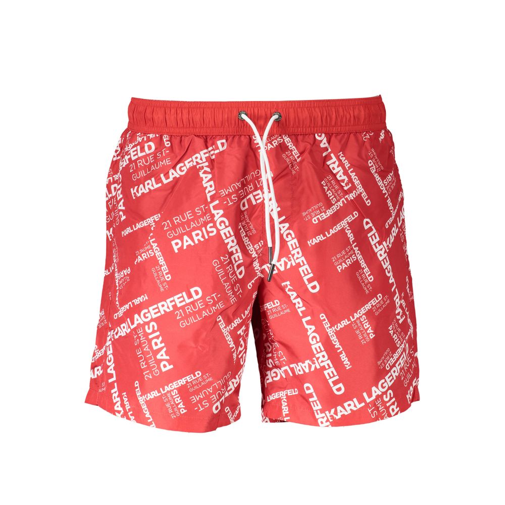 Karl Lagerfeld Rosso polyester men's swim boxer with red design, elastic waistband, and branding detail.