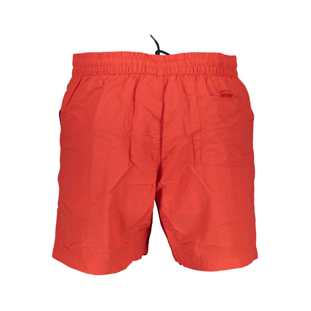 Norway 1963 Rosso Poliamide men's swim boxer shorts with red and white design, quick-drying fabric, and comfortable fit.