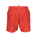 Norway 1963 Rosso Poliamide men's swim boxer shorts with red and white design, quick-drying fabric, and comfortable fit.
