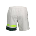Karl Lagerfeld white polyester men's swim boxer shorts with a fitted waistband and stylish design.