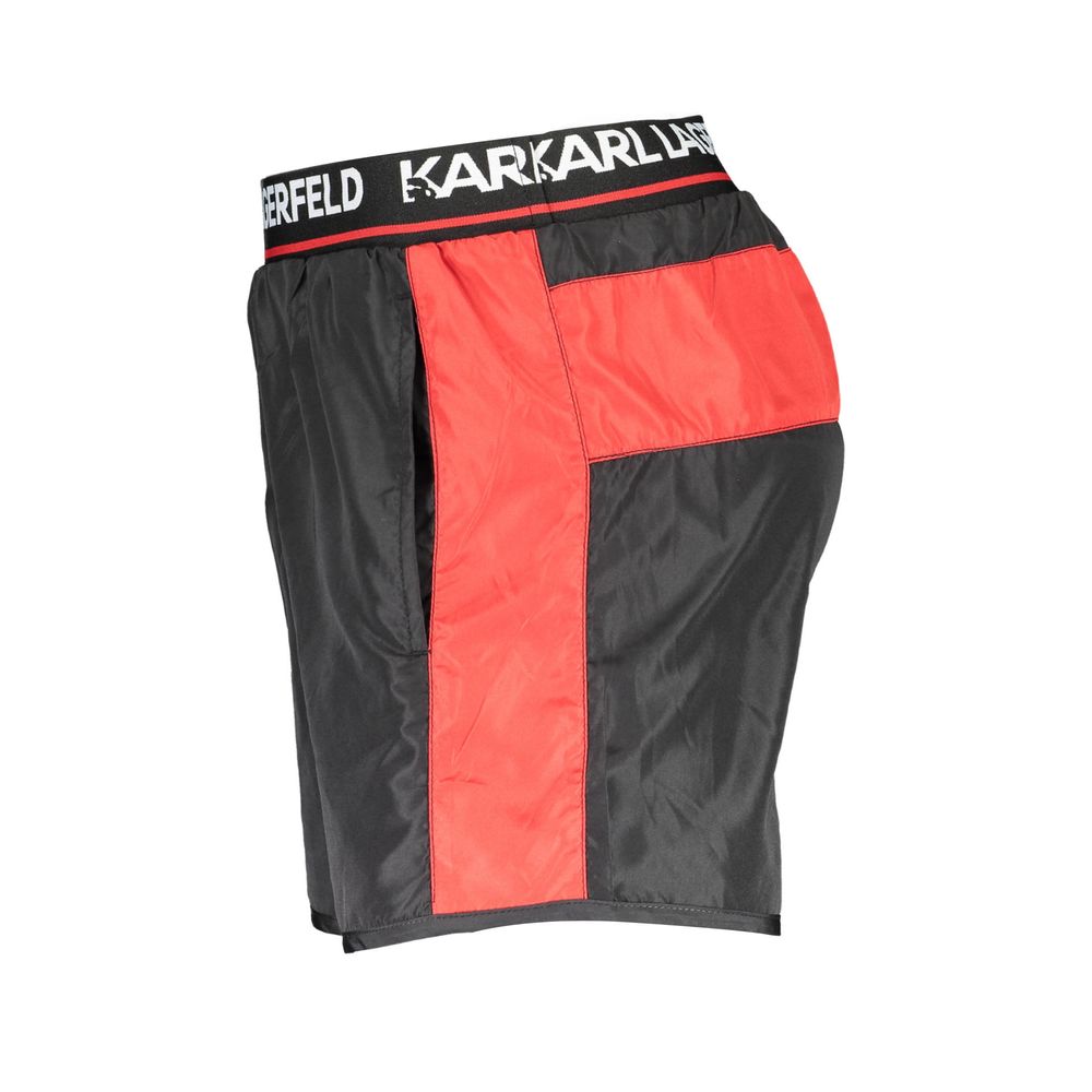 Karl Lagerfeld Nero polyester men's swim boxer shorts with elastic waistband and bold black design.