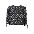 Black viscose women’s blouse by Desigual, featuring a relaxed fit and stylish design, shown on a model.