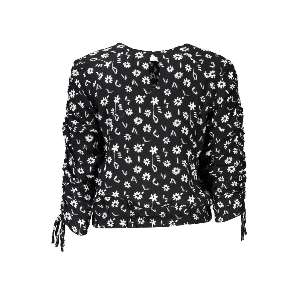 Black viscose Desigual women's blouse with relaxed fit and subtle design details, perfect for casual or office wear.