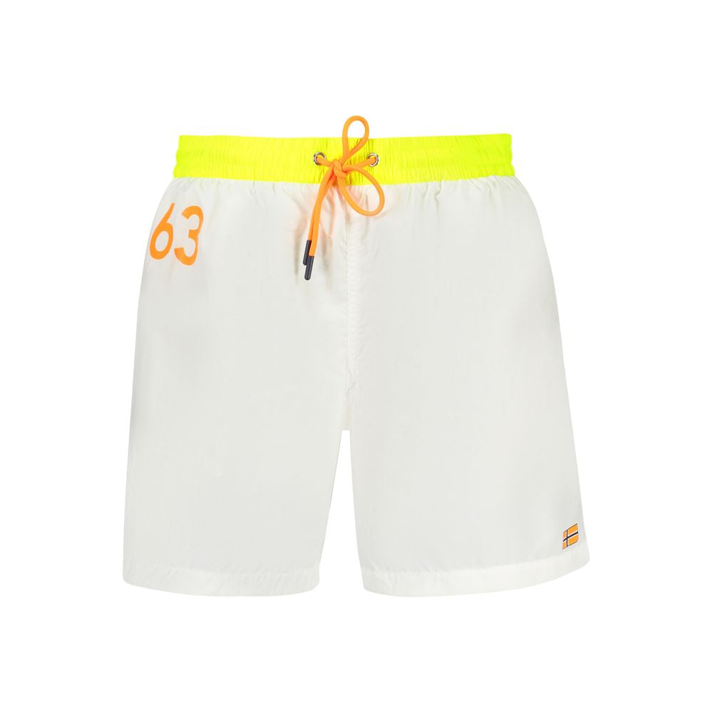 Norway 1963 Bianco Poliammide men's swim boxer shorts, white fabric with a snug fit, suitable for swimming or beachwear.