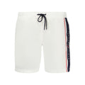 Norway 1963 white polyamide men's swim boxer shorts, close-up view showing elastic waistband and smooth fabric.