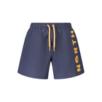 North Sails blue nylon men's swim trunks with elastic waistband and side pockets, suitable for beach or pool use.