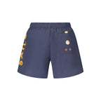 North Sails blue nylon men's swim trunks laid flat, showcasing the lightweight fabric and classic design for beach or pool wear.