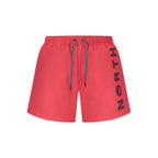 Red nylon men's swim trunks by North Sails with elastic waistband and side pockets, designed for beach and swimming activities.