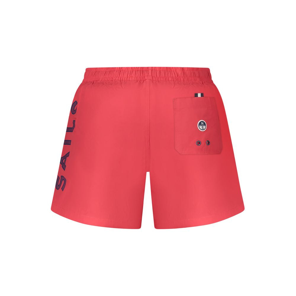 Red nylon men's swim trunk by North Sails with adjustable waistband and side pockets, perfect for beach or poolside wear.