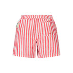 North Sails red polyester men's swim trunk with elastic waistband and side pockets, ideal for beach or pool activities.