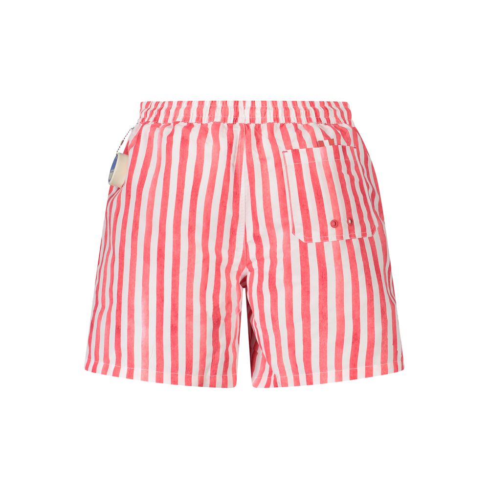 North Sails red polyester men's swim trunk with elastic waistband and side pockets, ideal for beach or pool activities.