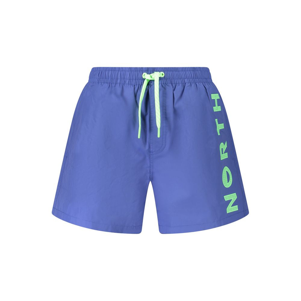 North Sails blue nylon men's swim trunk with elastic waistband and side pockets, ideal for beach and pool activities.