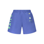 Blue nylon men's swim trunks by North Sails with an elastic waistband and side pockets, suited for beach or pool activities.