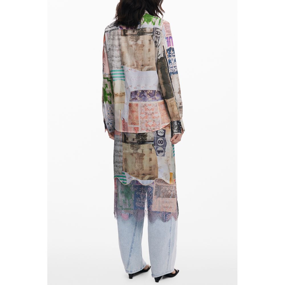 Desigual beige cotton women's shirt with a relaxed fit, featuring subtle detailing and a classic collar.