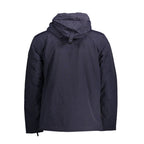 Men's Napapijri Blu polyamide jacket with front zipper, stand collar, and lightweight design for outdoor wear.