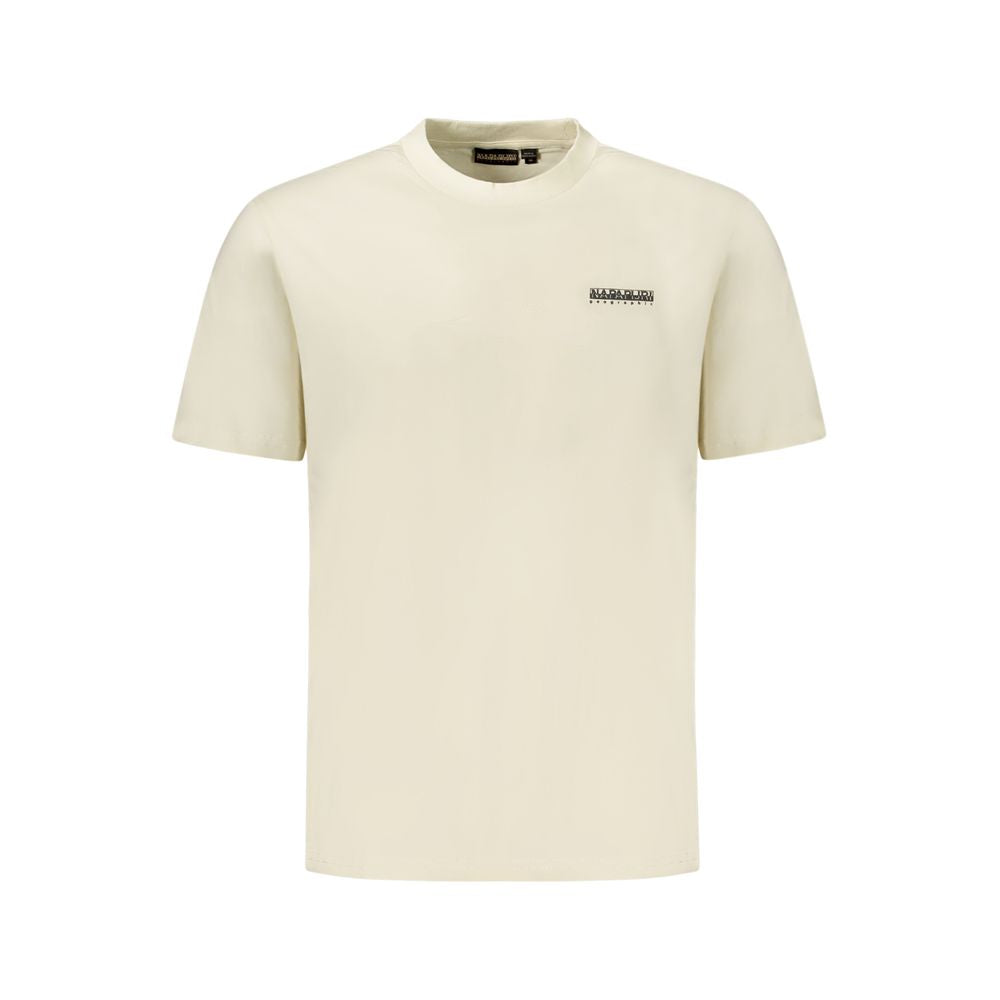 Beige Napapijri cotton men's T-shirt with round neckline and short sleeves, casual style for everyday wear.
