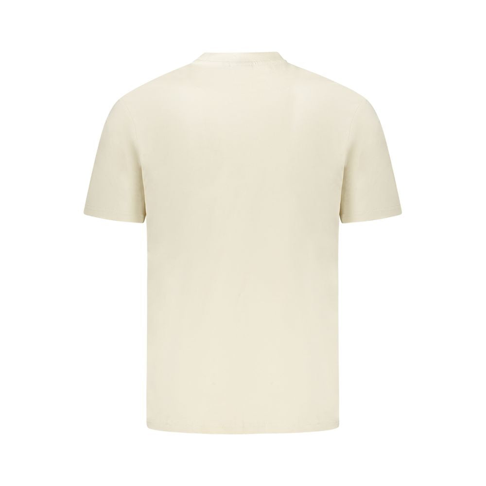 Beige Napapijri cotton men's T-shirt with crew neckline and short sleeves, casual style, on a plain background.