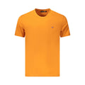 Napapijri men's orange cotton T-shirt with round neckline and short sleeves, casual everyday wear.
