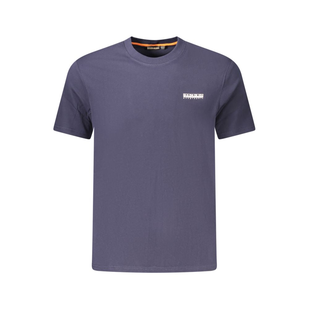 Napapijri blue cotton men's T-shirt with round neckline and short sleeves, casual everyday wear.