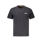 Black cotton men's T-shirt by Napapijri with a classic fit and crew neckline, shown laid flat on a white background.