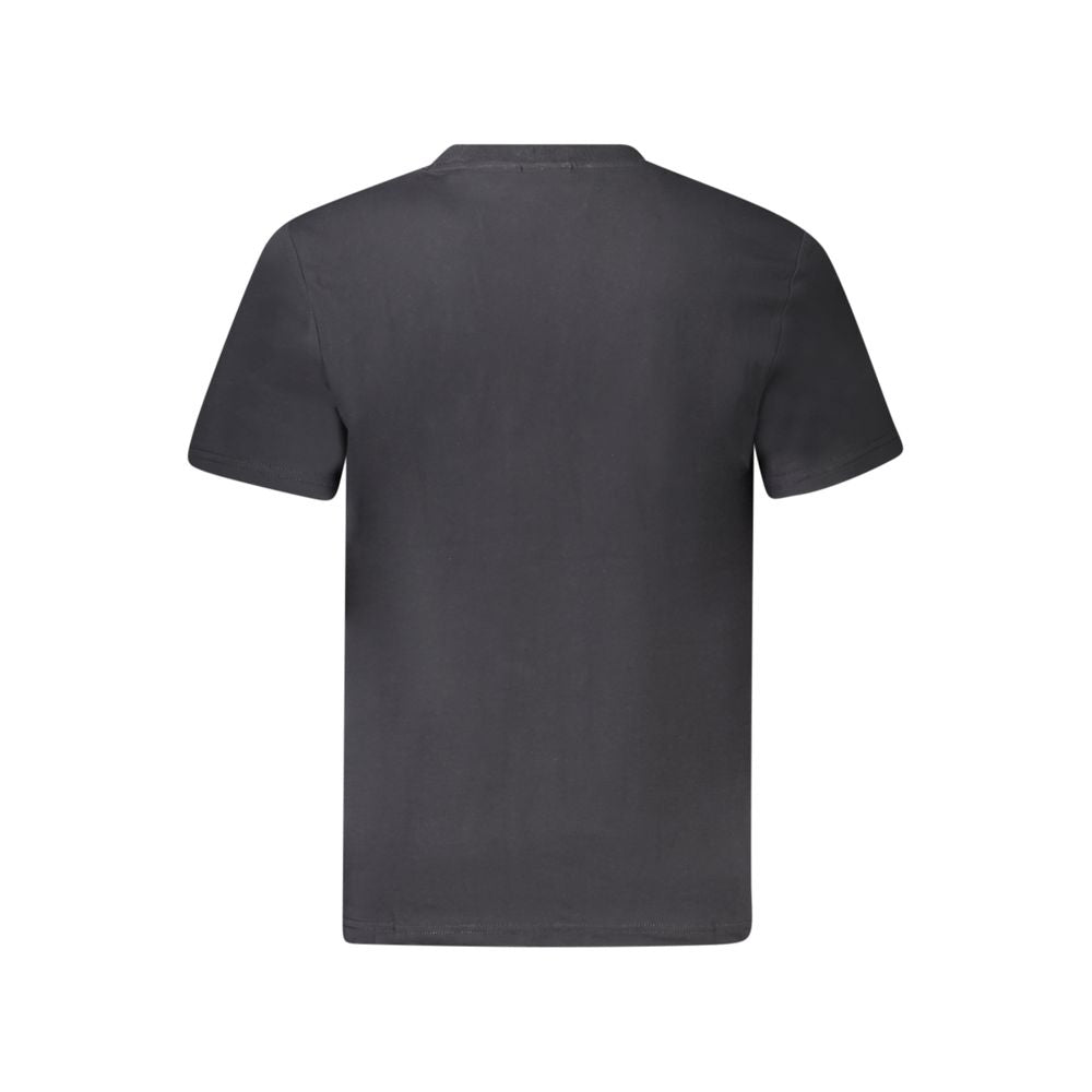 Black cotton Napapijri men's T-shirt with crew neck and short sleeves, displayed flat on a white background.