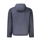 Napapijri men's blue polyester jacket with a zip-up front and adjustable hood, designed for outdoor wear.