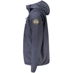 Men's Napapijri Blu polyester jacket with a high collar and zip closure, designed for outdoor wear and casual style.