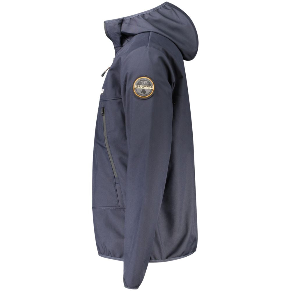 Men's Napapijri Blu polyester jacket with a high collar and zip closure, designed for outdoor wear and casual style.