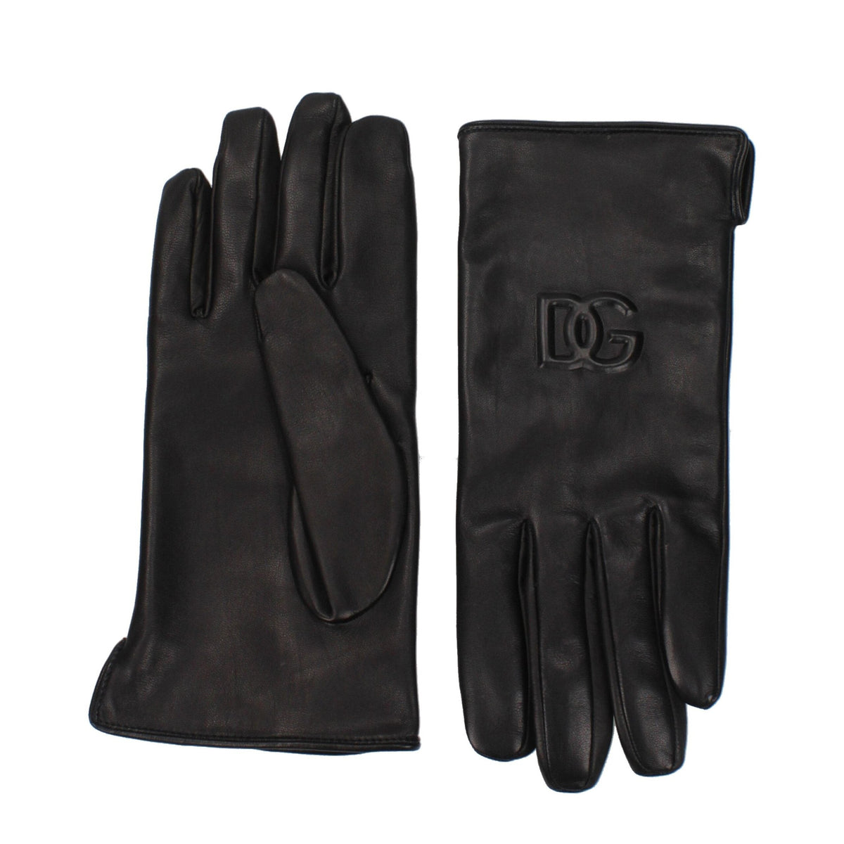 Black leather gloves by Dolce & Gabbana with sleek design and subtle stitching, shown on a neutral background.