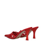Paris Texas red leather stiletto heel sandals with ankle straps and open toe design.