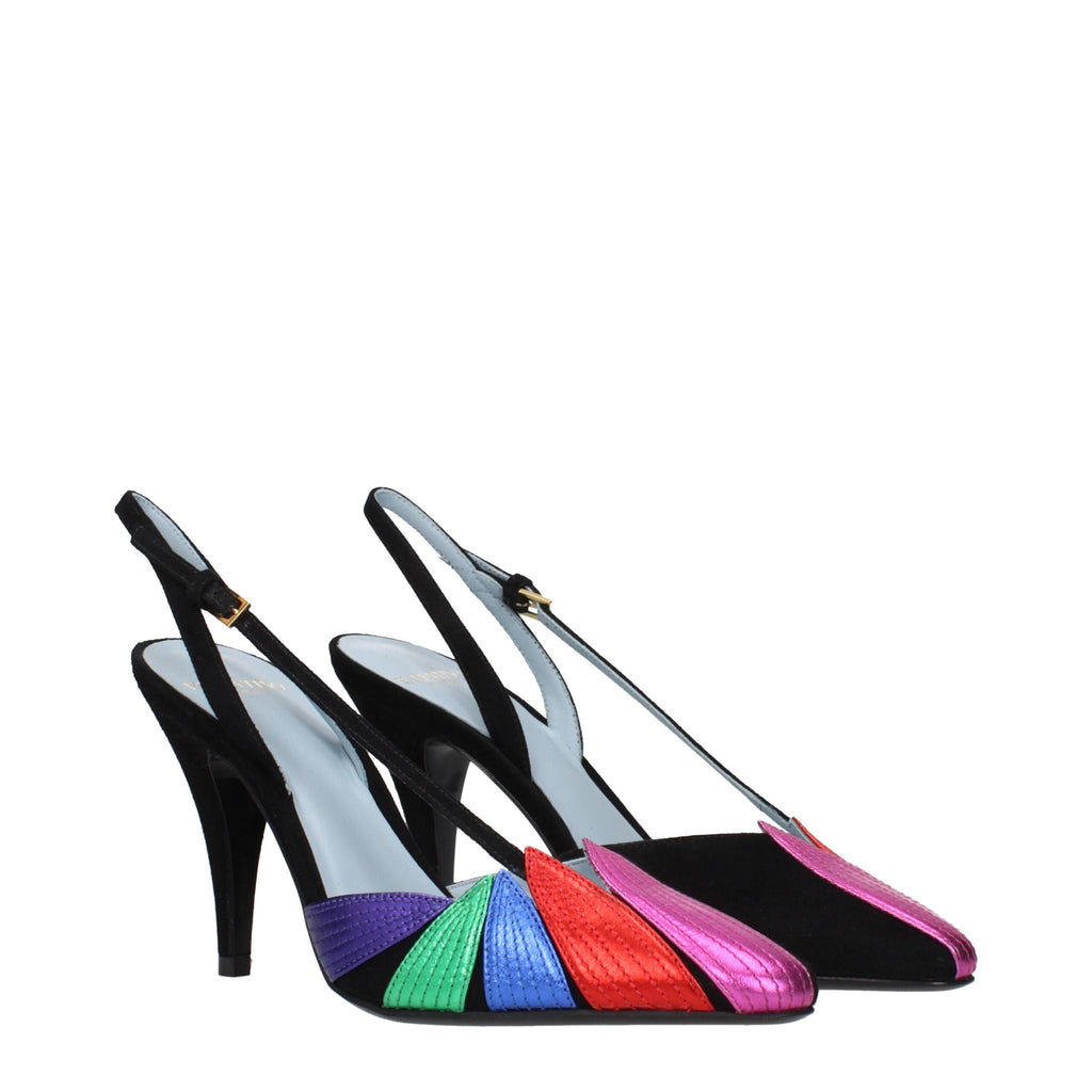 Black leather Valentino Garavani high heel pumps with pointed toes and sleek design, perfect for elegant formal occasions