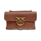 PINKO Brown Leather Love Boucle Riga Shoulder Bag