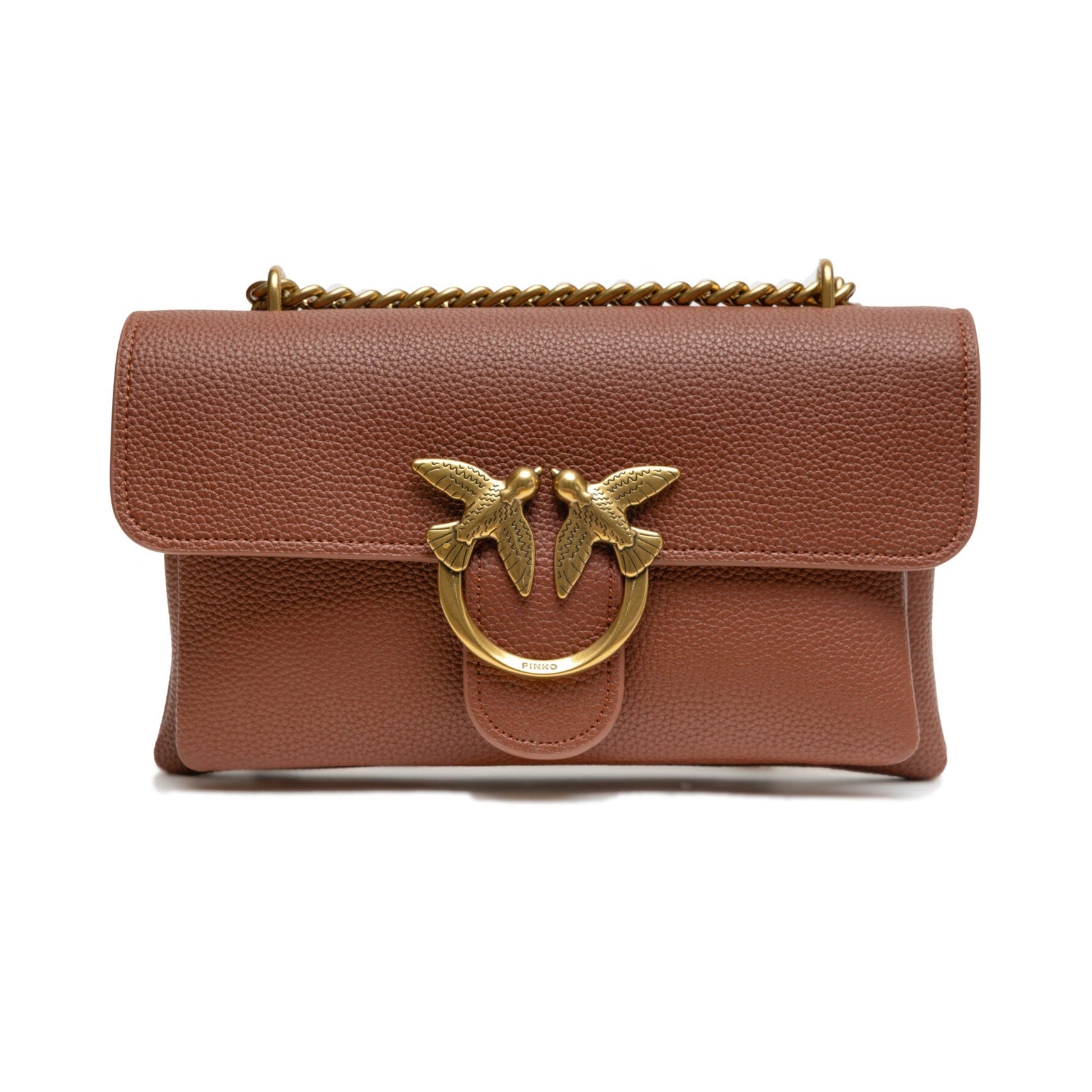PINKO Brown Leather Love Boucle Riga Shoulder Bag