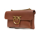 PINKO Brown Leather Love Boucle Riga Shoulder Bag