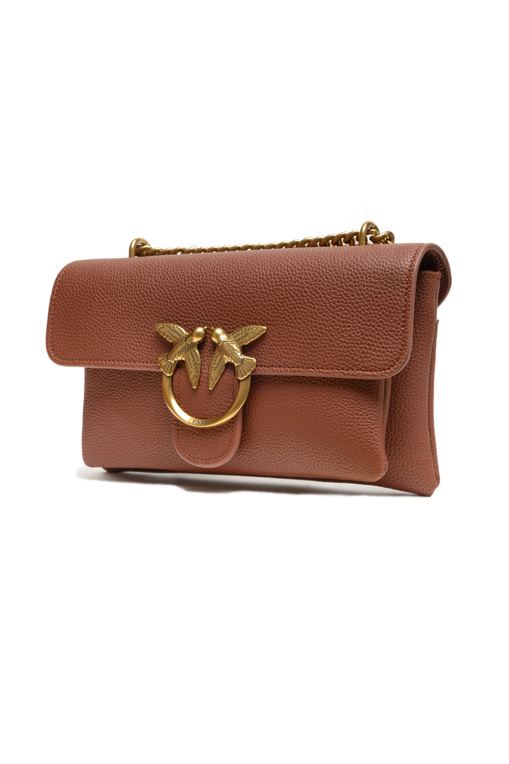 PINKO Brown Small Love shoulder Soft Leather Bag PINKO