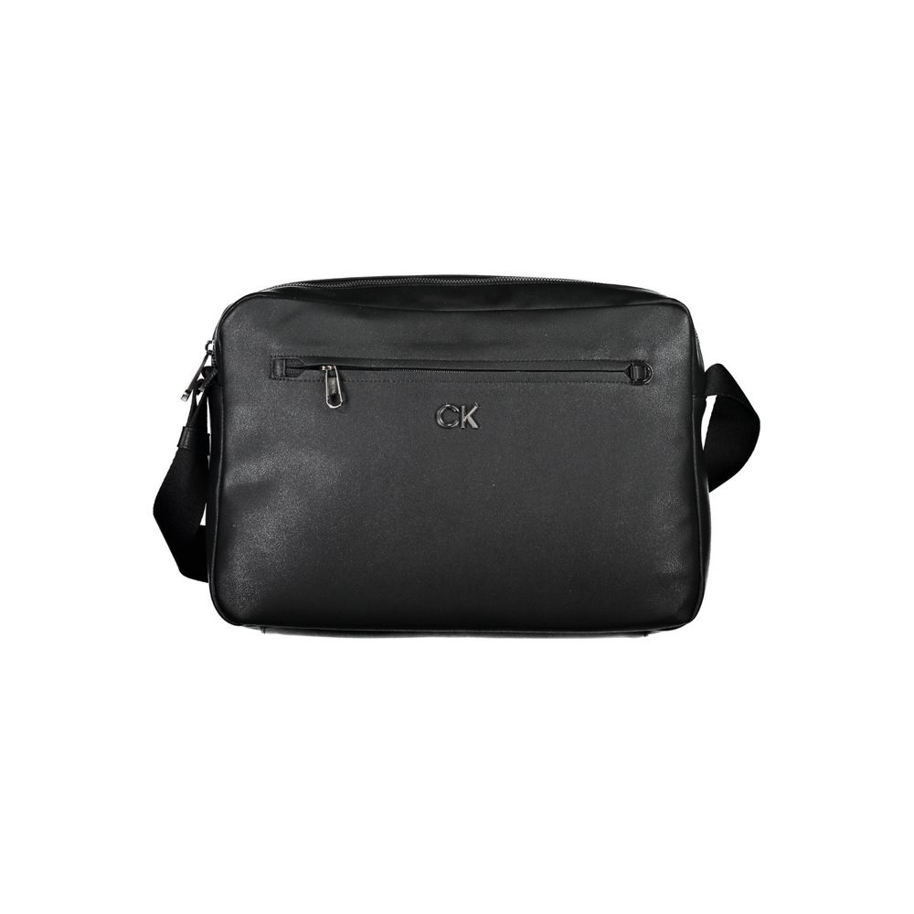 Calvin Klein Nero recycled polyester men's briefcase with sleek design and sturdy handles, ideal for business and professional use.