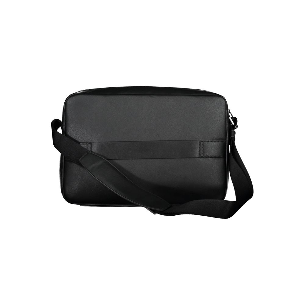 Calvin Klein Nero recycled polyester men's briefcase with handles, front zipper pocket, and sleek design.