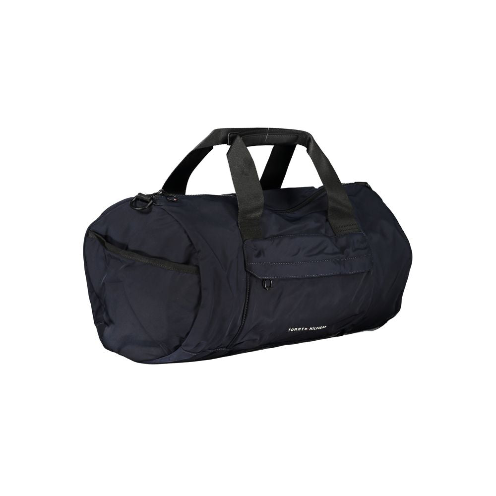 Tommy Hilfiger blue polyester men's bag with adjustable shoulder strap, featuring sleek design and functional compartments.