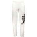 Cavalli Class Bianco cotton men's track pants with elastic waistband and side pockets, casual athletic style.