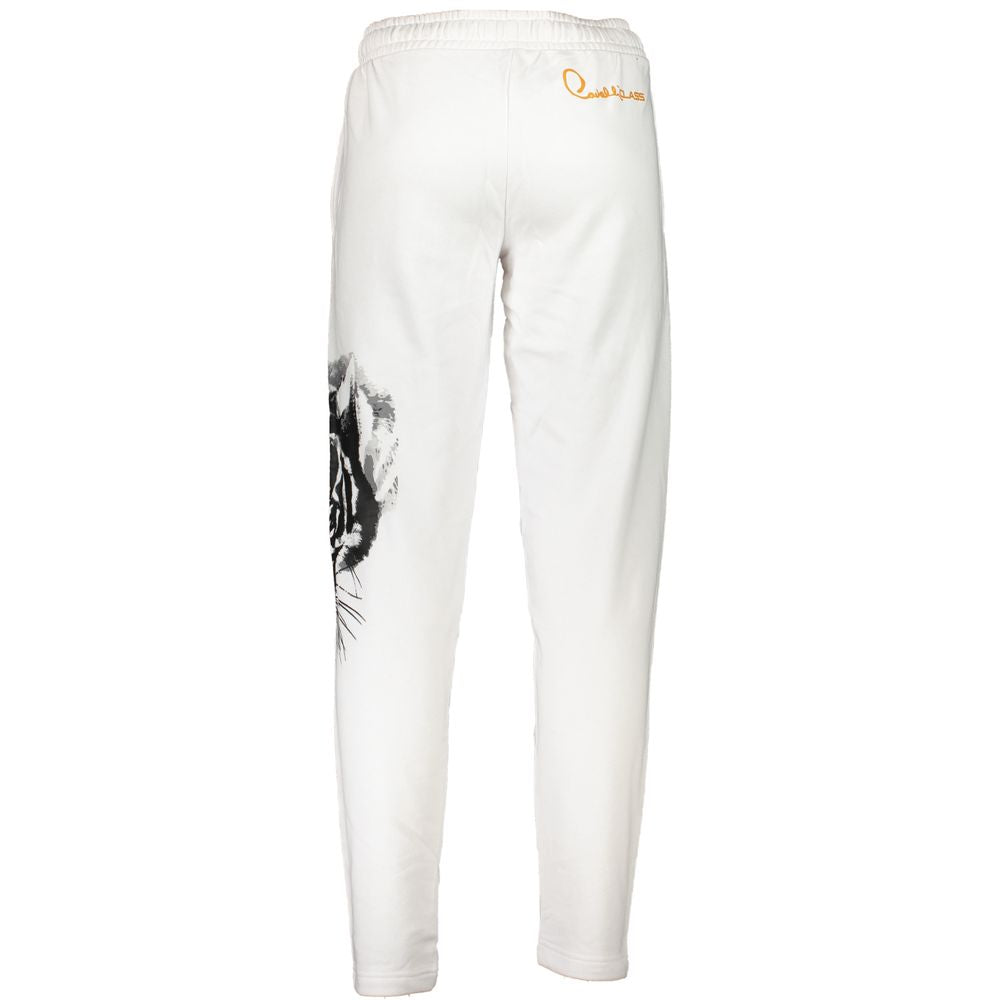 Cavalli Class Bianco cotton men's track pants with elastic waistband and sporty fit, suitable for athletic or casual wear.