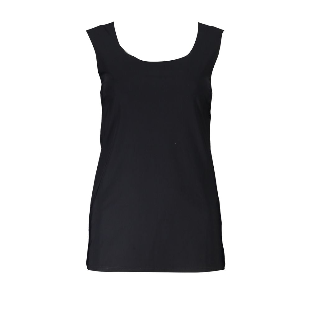 Black Patrizia Pepe women's tank top made of polyamide, showcasing a fitted sleeveless design and smooth fabric.