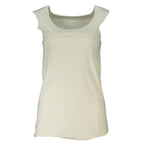 Patrizia Pepe white women's tank top made of polyamide, close-up showing soft fabric and fitted style.