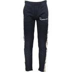 Cavalli Class Blu cotton men's sweatpants with elastic waistband and relaxed fit, displayed on a hanger.