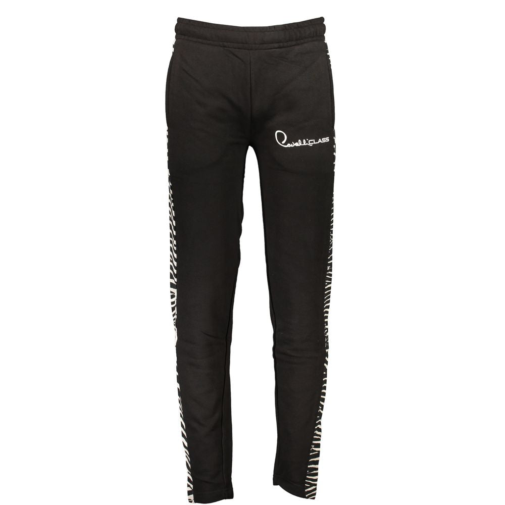 Black Cavalli Class cotton men's sweatpants with relaxed fit and elastic waistband, front pockets, and subtle branding.